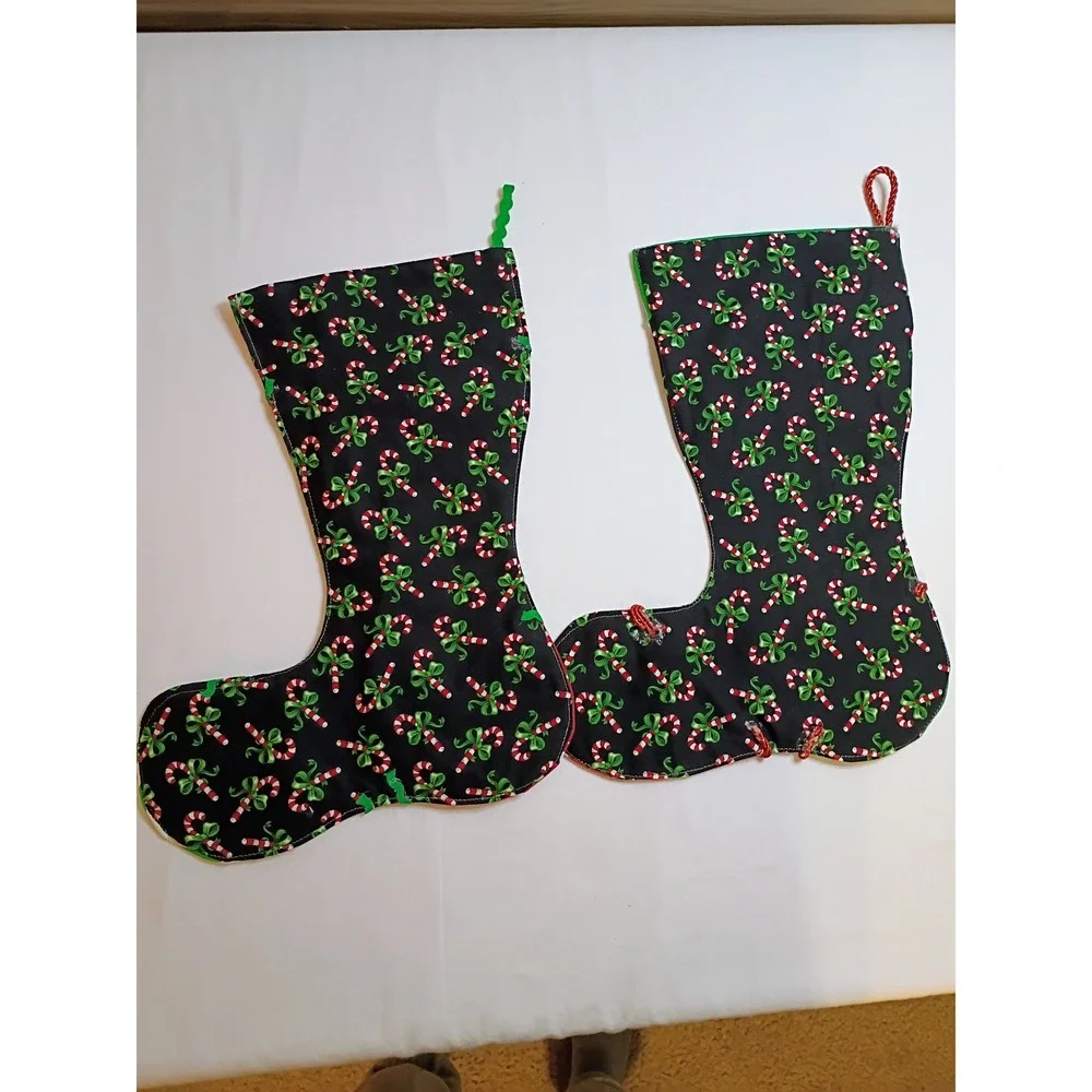 Handmade Christmas Stocking Candy Cane Patchwork Red Green‎ Black Elf Boot Style